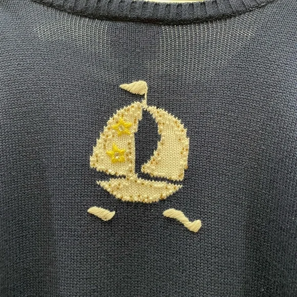 Navy Blue & Metallic Gold V-Neck Nautical Sweater w Sailboat Design  SZ: 2XL NWT - Picture 3 of 13